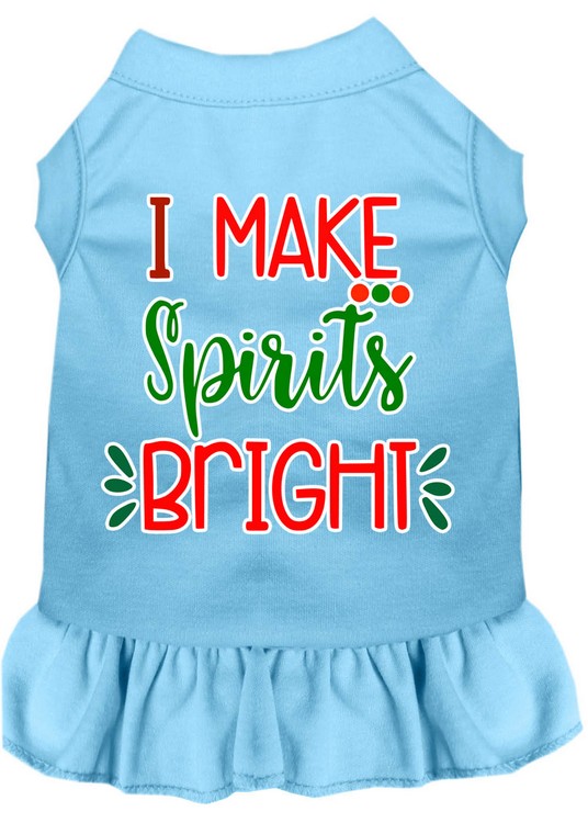 I Make Spirits Bright Screen Print Dog Dress Baby Blue XS